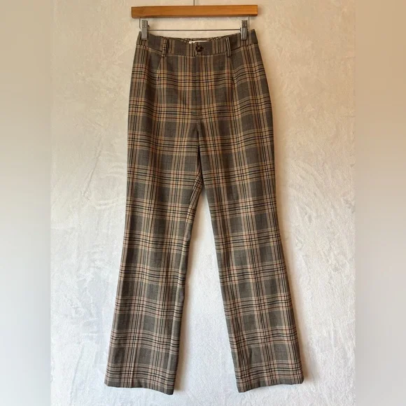 Reformation womens brown Franklin Tartan Plaid wide leg pants trousers size 0 - Picture 2 of 10